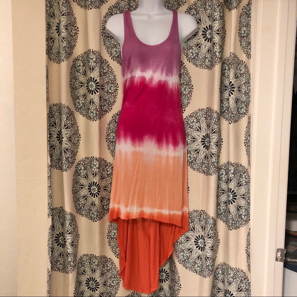Bright tie dye dress.